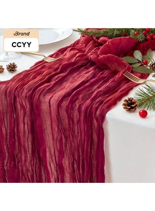  CCYY شريط طاولة من قماش الشاش - 400 سم × 90 سم، شريط طاولة رومانسي بوهيمي شفاف من قماش النسيج الخفيف، لتزيين حفلات الزفاف والمناسبات وحفلات الاستقبال النسائية (لون عنابي) - Image 1